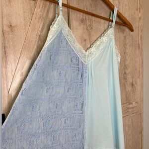 NEW POL Blue Chemise with Lace Trim and Embroidery